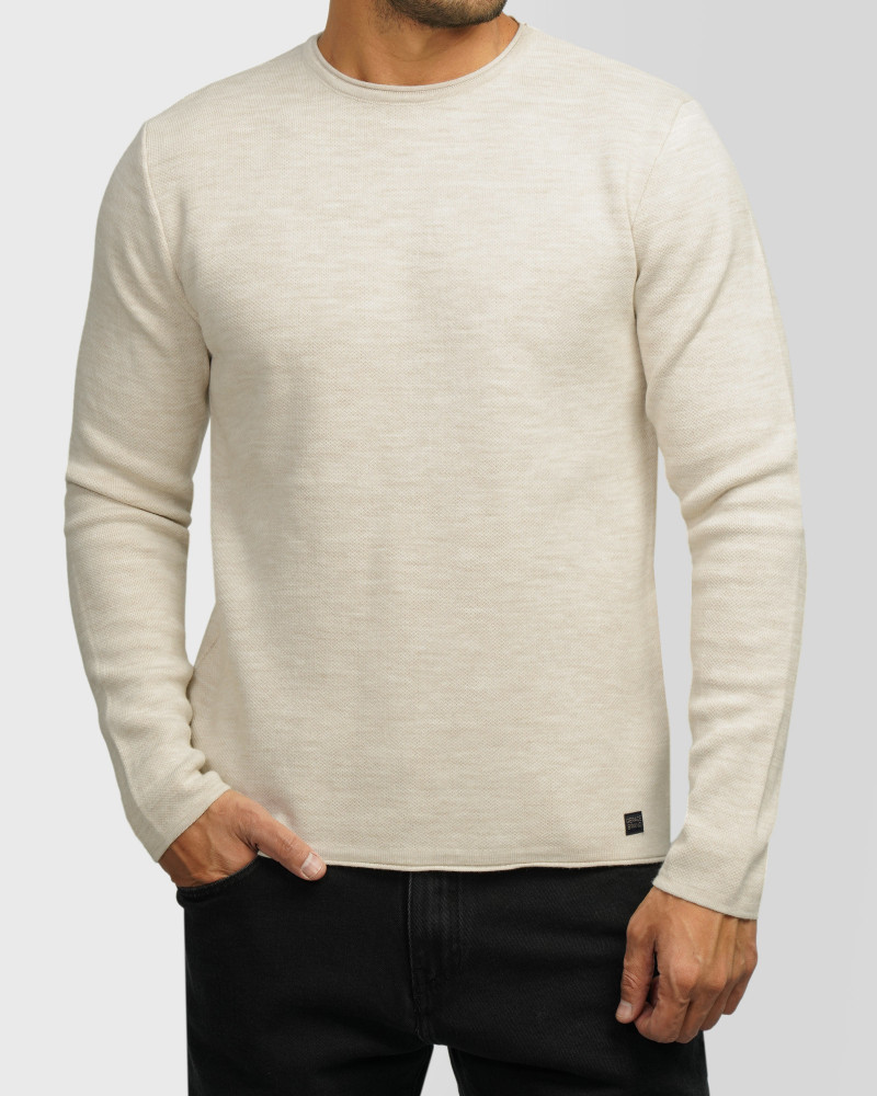 خرید و قیمت پلیور بافت یقه گرد مردانه کرم 84458140