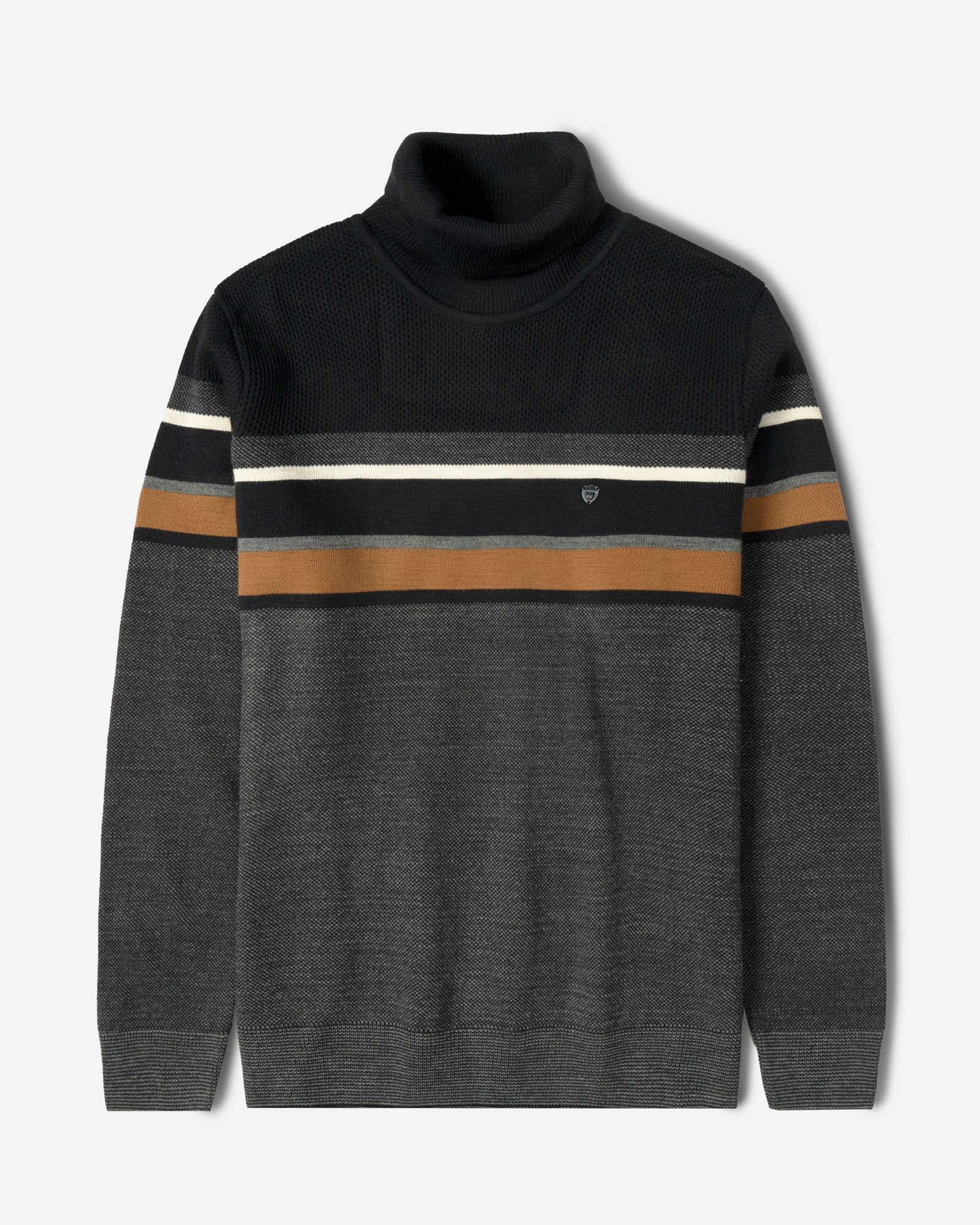 پلیور بافت یقه اسکی طرح دار مردانه ذغالی 84479123