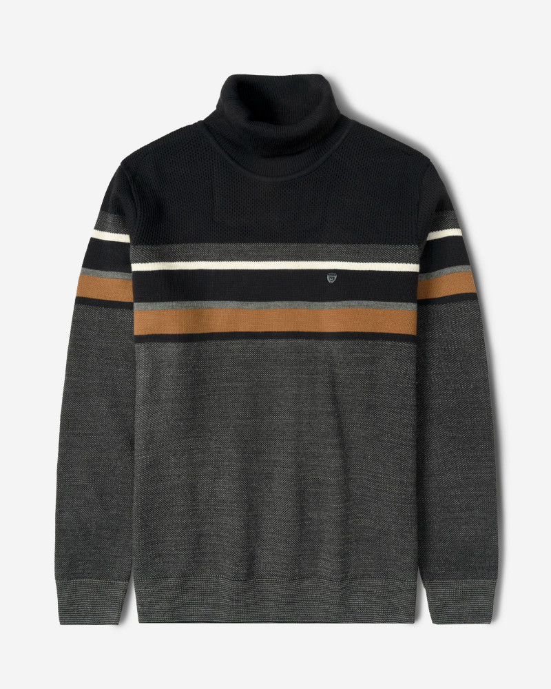 پلیور بافت یقه اسکی طرح دار مردانه ذغالی 84479123