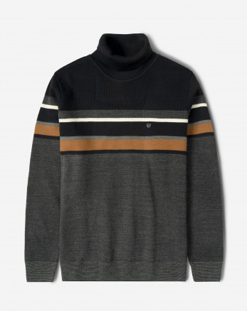 پلیور بافت یقه اسکی طرح دار مردانه ذغالی 84479123