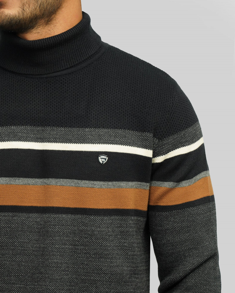 پلیور بافت یقه اسکی طرح دار مردانه ذغالی 84479123