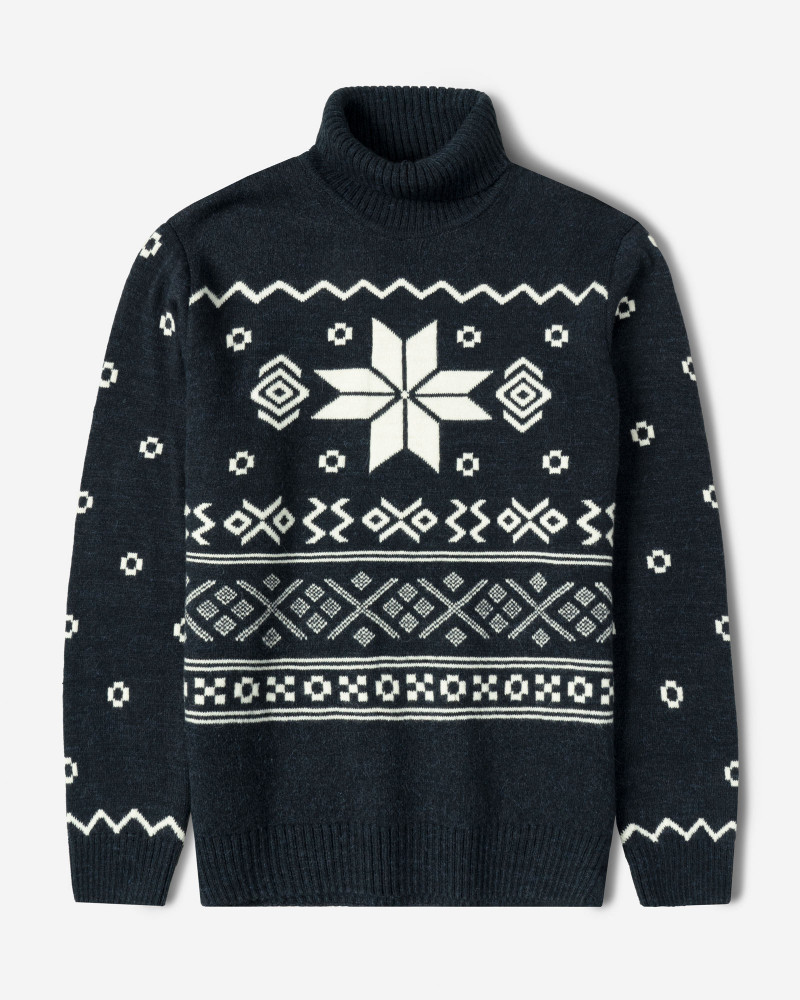 پلیور بافت یقه اسکی طرح دار مردانه سرمه ای 84479121