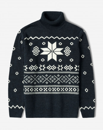 پلیور بافت یقه اسکی طرح دار مردانه سرمه ای 84479121