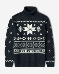 پلیور بافت یقه اسکی طرح دار مردانه سرمه ای 84479121