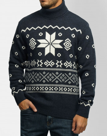 پلیور بافت یقه اسکی طرح دار مردانه سرمه ای 84479121