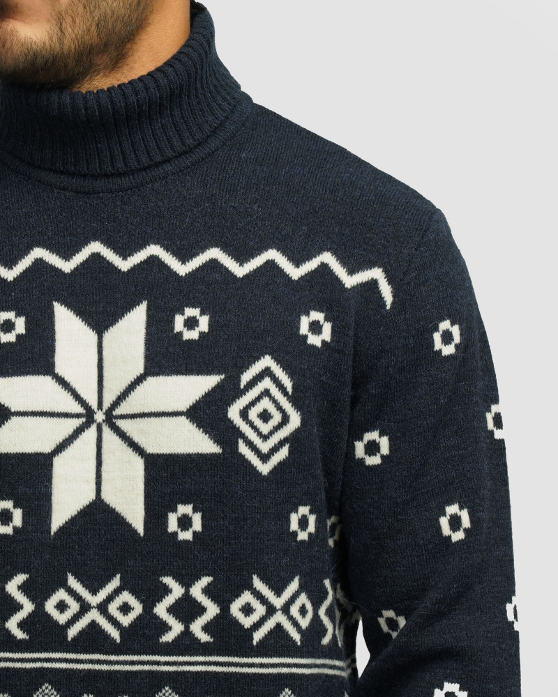 پلیور بافت یقه اسکی طرح دار مردانه سرمه ای 84479121