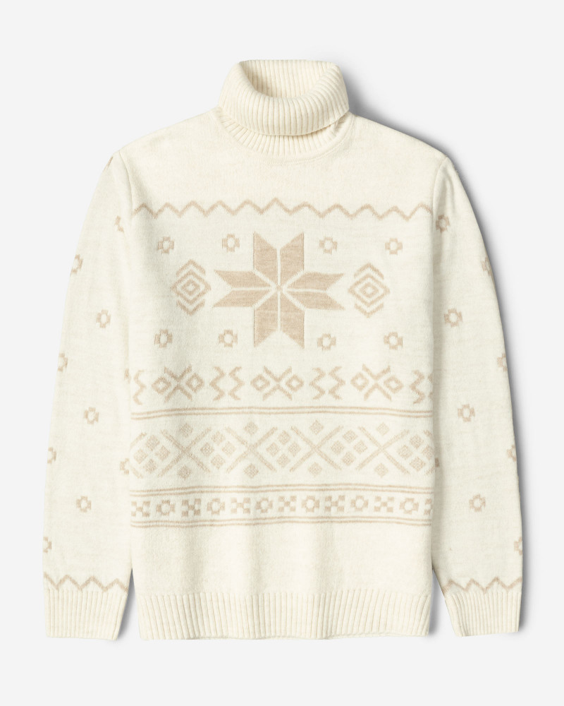 پلیور بافت یقه اسکی طرح دار مردانه کرم روشن84479121 