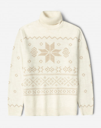 پلیور بافت یقه اسکی طرح دار مردانه کرم روشن84479121 