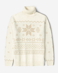 پلیور بافت یقه اسکی طرح دار مردانه کرم روشن84479121 