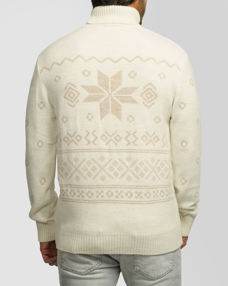 پلیور بافت یقه اسکی طرح دار مردانه کرم روشن84479121 