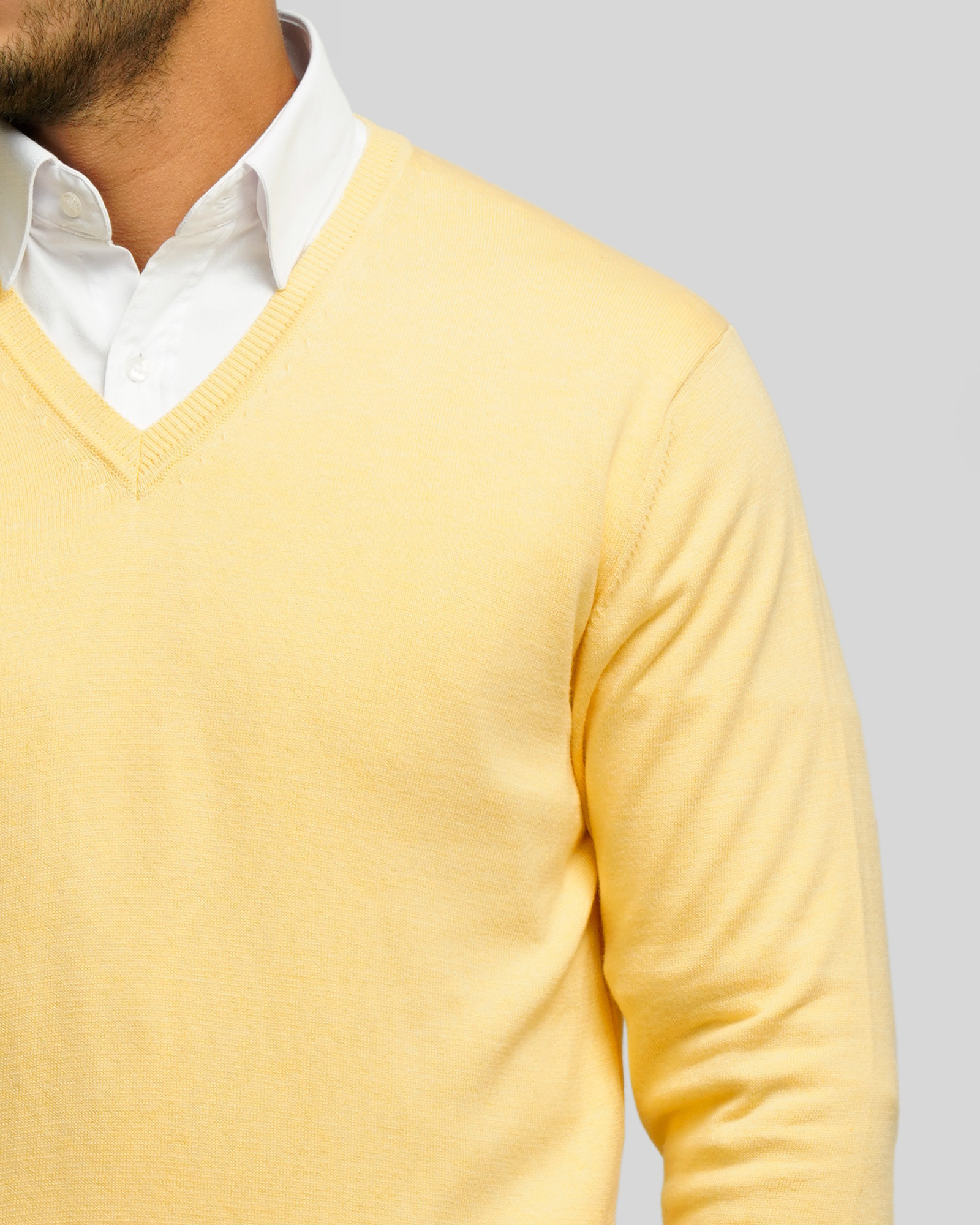 خرید و قیمت پلیور بافت یقه هفت مردانه ساده زرد روشن 18372111