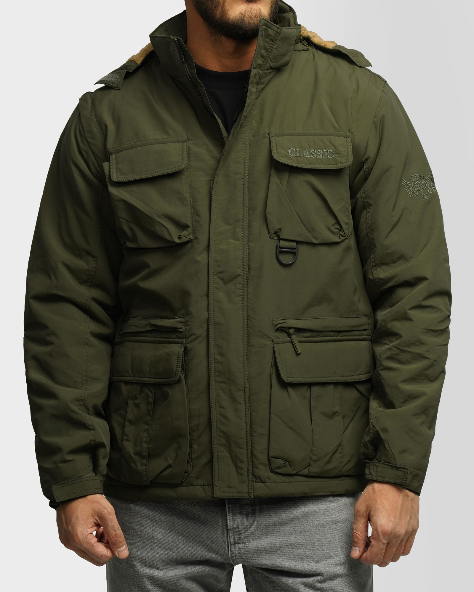 کاپشن ضخیم کلاه دار مردانه سبز 24351126