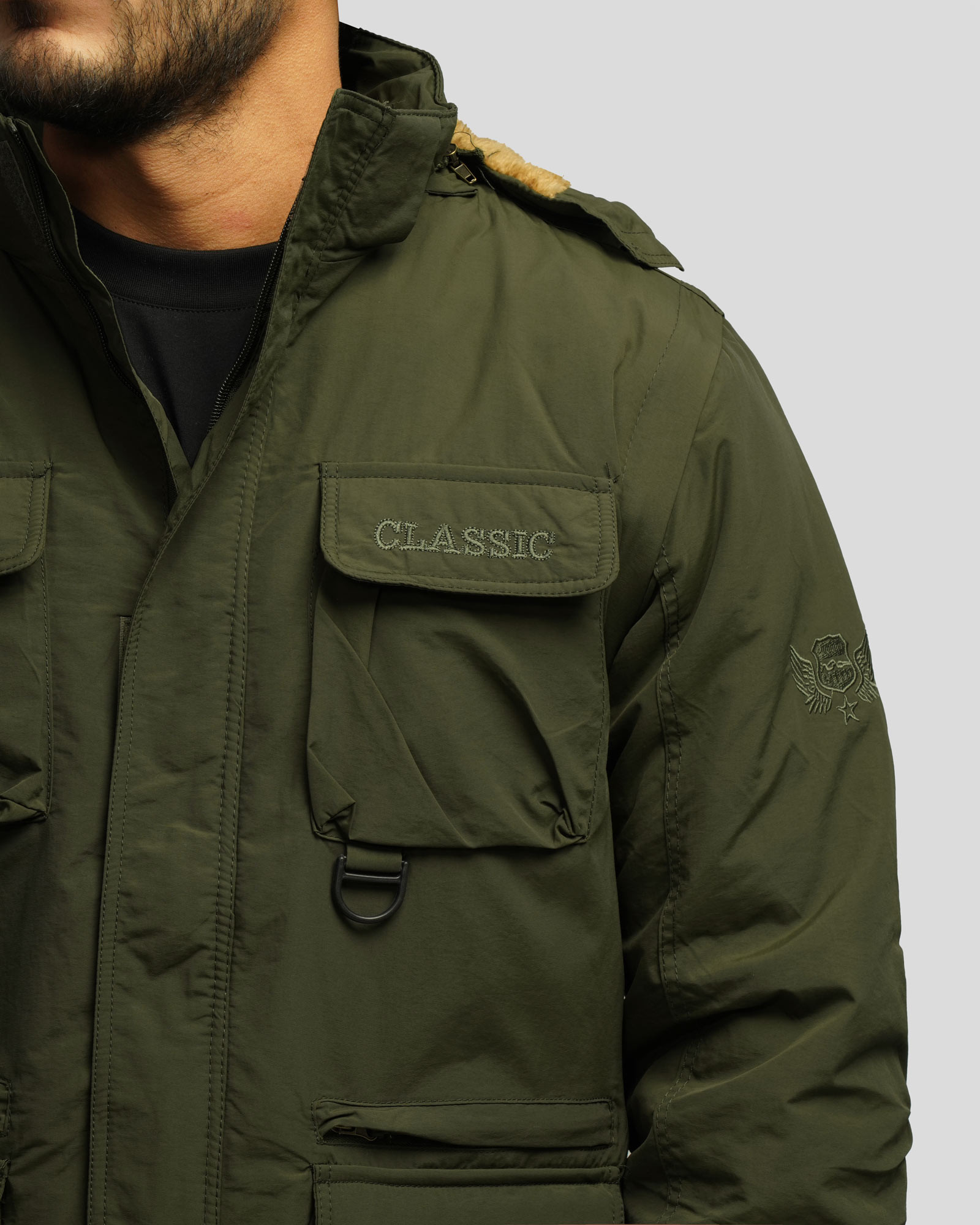 کاپشن ضخیم کلاه دار مردانه سبز 24351126