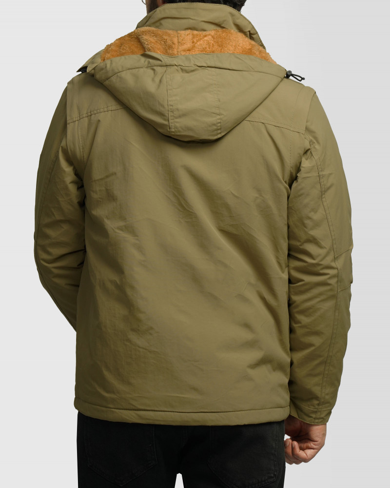 کاپشن ضخیم کلاه دار مردانه کرم 24351126