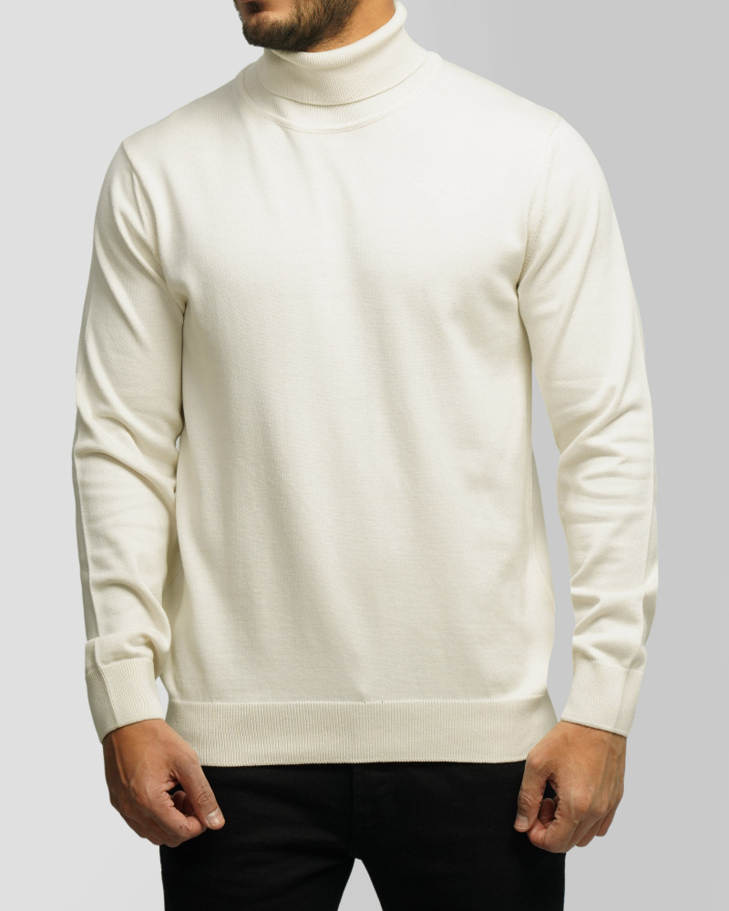 خرید و قیمت پلیور بافت یقه اسکی مردانه کرم روشن 24379117