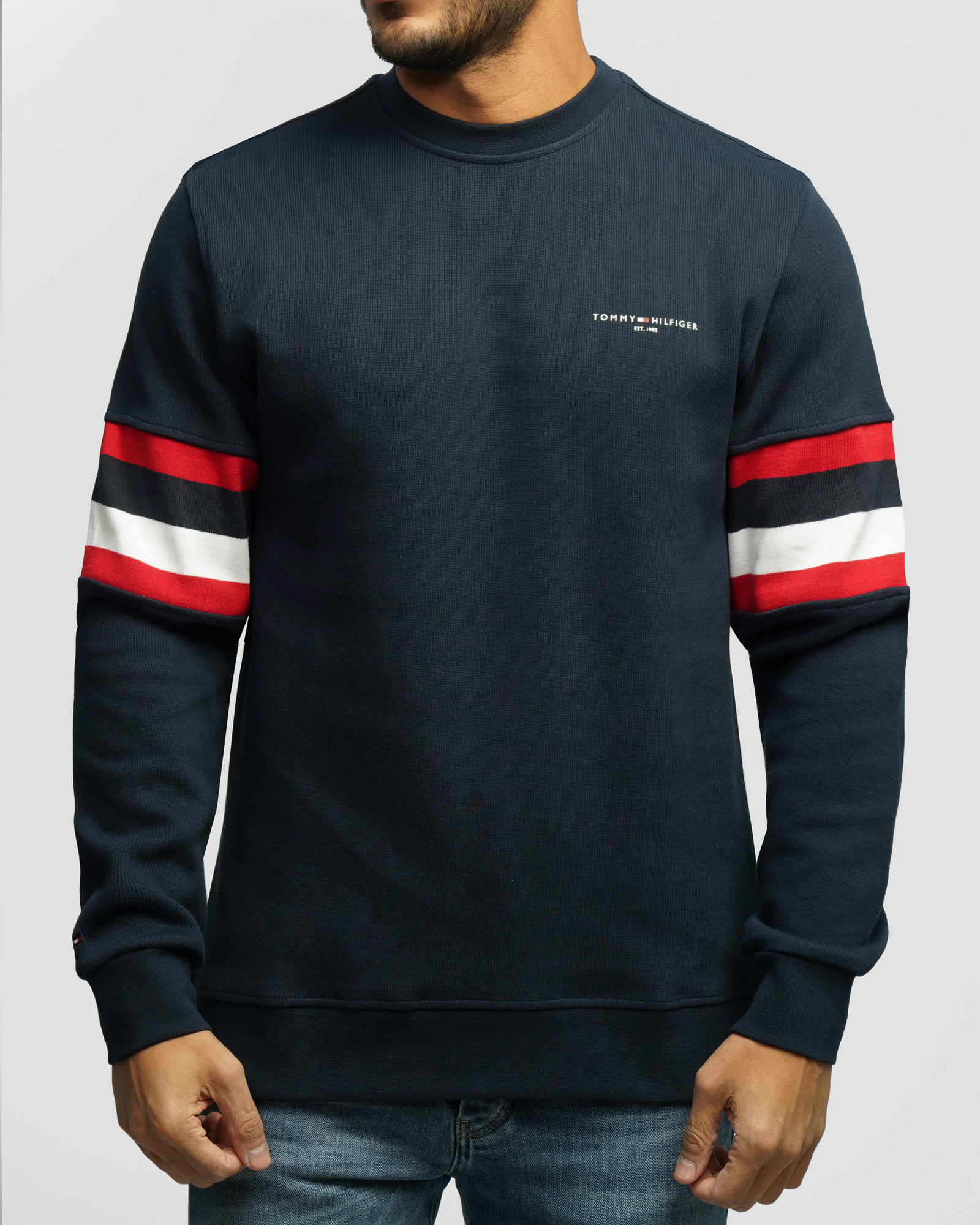 خرید و قیمت پلیور بافت یقه گرد طرح دار مردانه سرمه ای 84458147