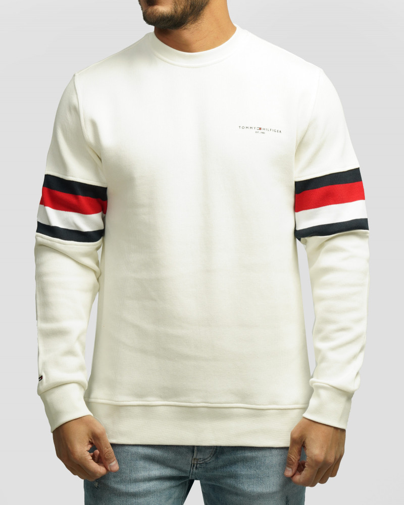 خرید و قیمت پلیور بافت یقه گرد طرح دار مردانه سفید 84458147