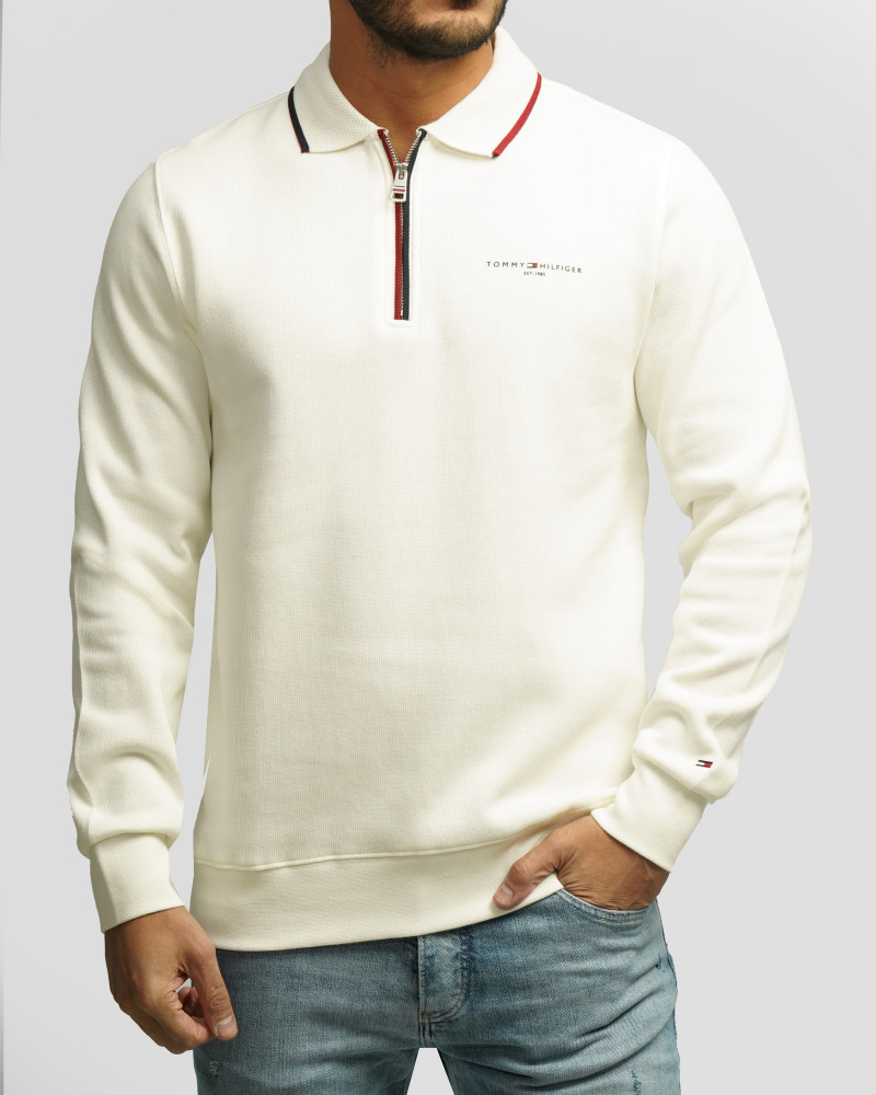 خرید و قیمت پولوشرت آستین بلند نیم زیپ مردانه کرم روشن 84486123