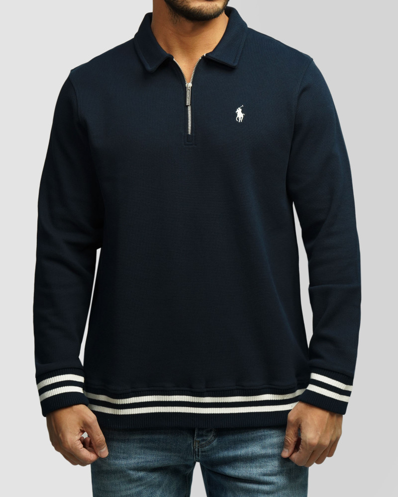 خرید و قیمت پولوشرت آستین بلند نیم زیپ مردانه سرمه ای 84486125