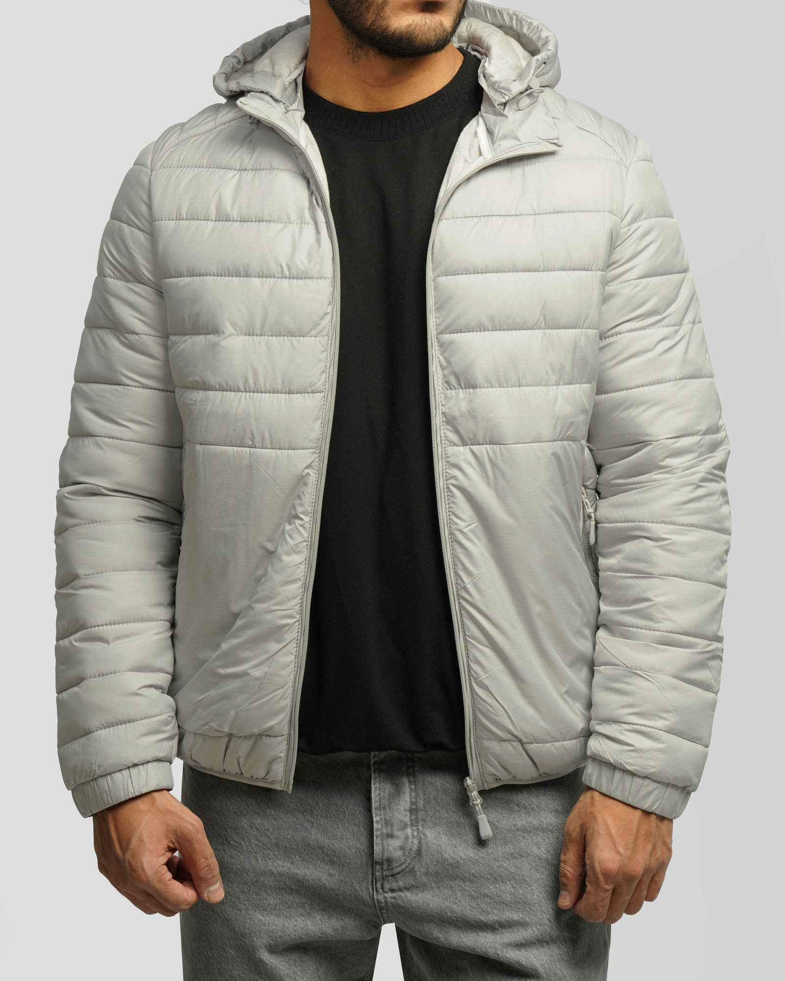 کاپشن مردانه کلاه دار طوسی 24416402