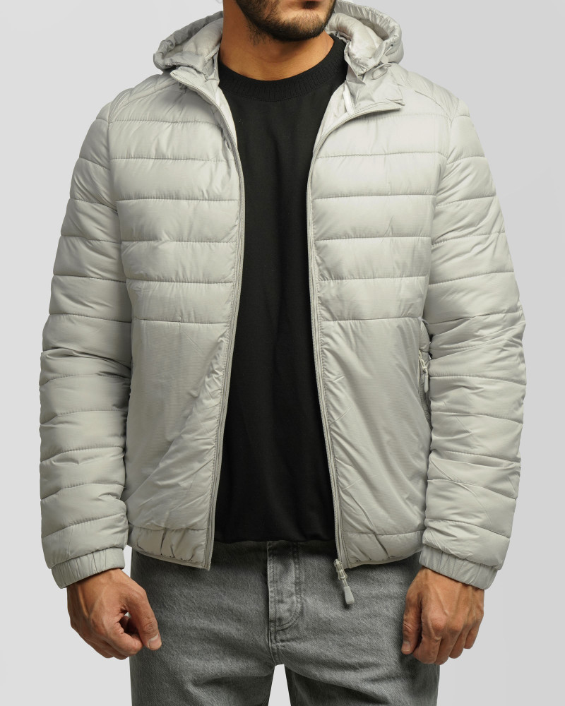 کاپشن مردانه کلاه دار طوسی 24416402