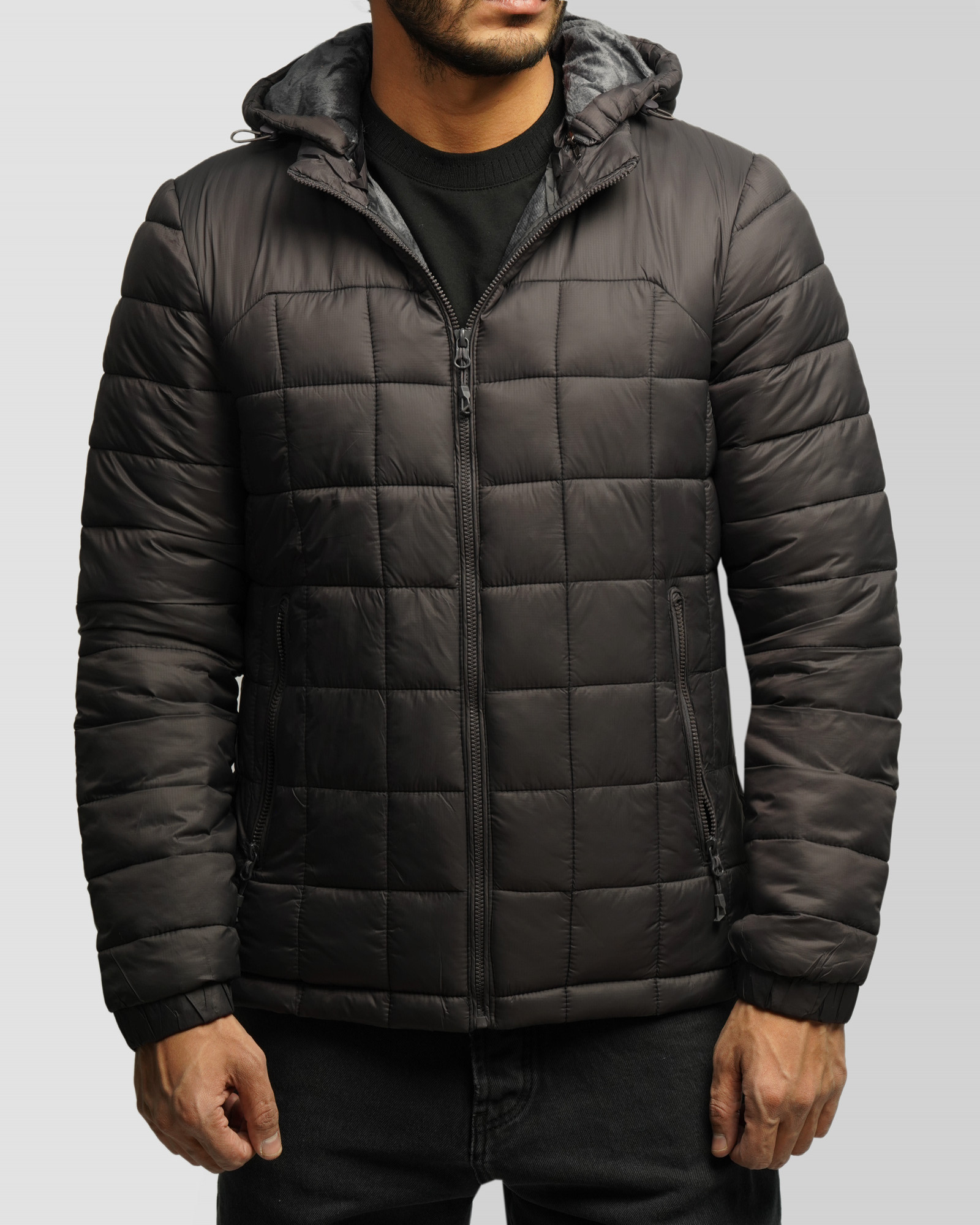 خرید و قیمت کاپشن مردانه کلاه دار خاکستری 24416404