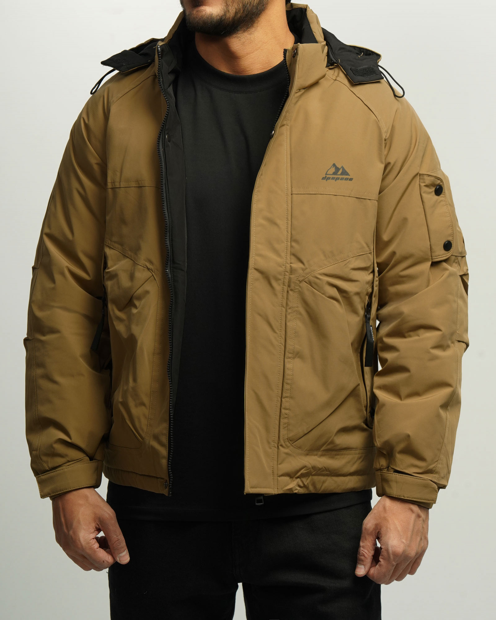 کاپشن مردانه کلاه دار قهوه ای روشن 24316398