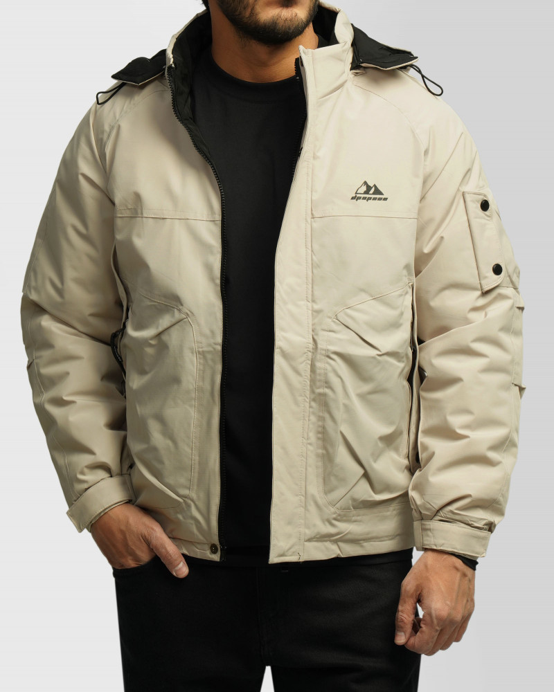 کاپشن مردانه کلاه دار کرم روشن 24316398