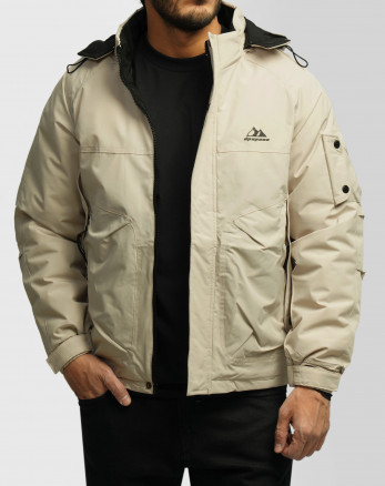 کاپشن مردانه کلاه دار کرم روشن 24316398