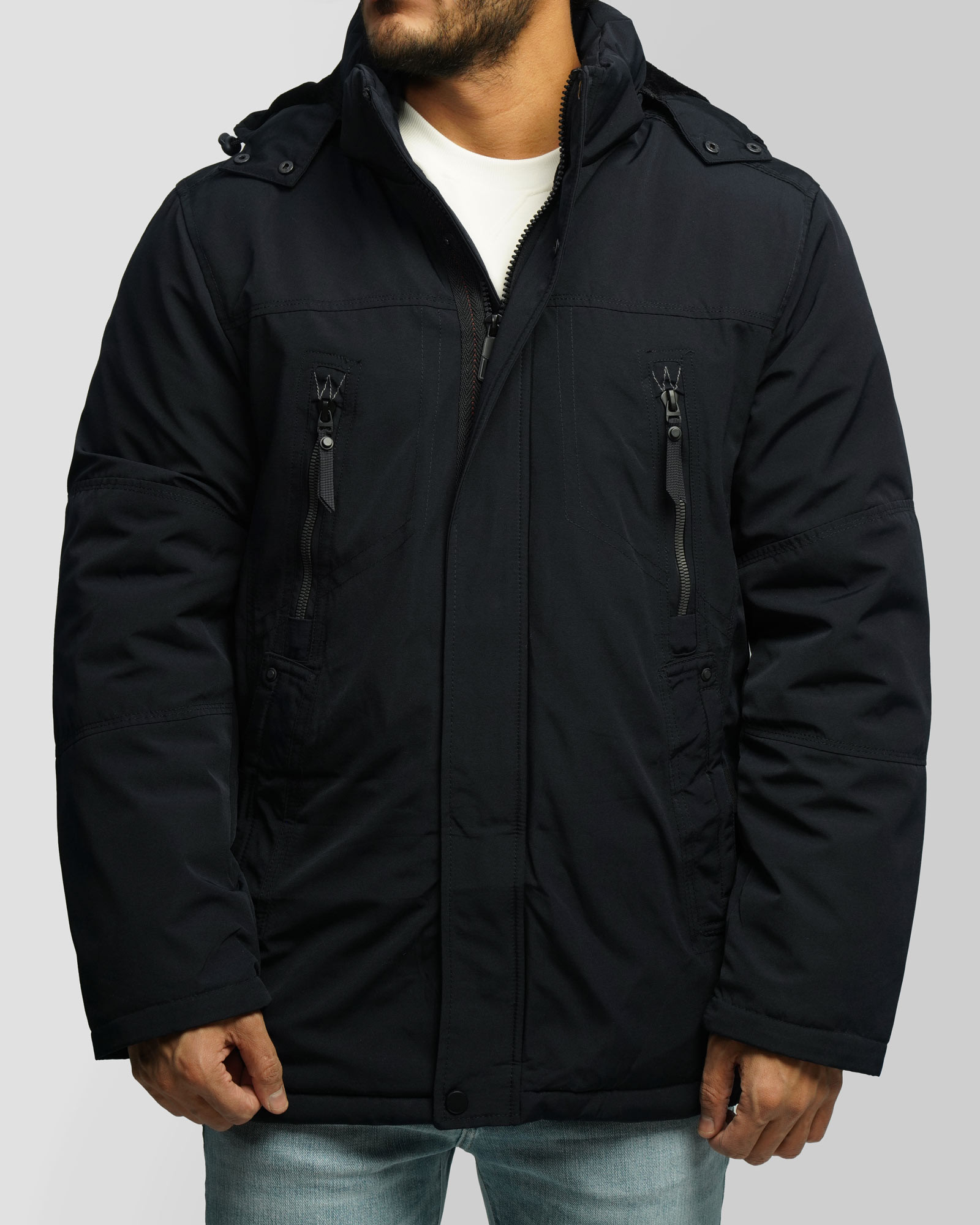 کاپشن ضخیم کلاه دار مردانه سرمه ای 24451129