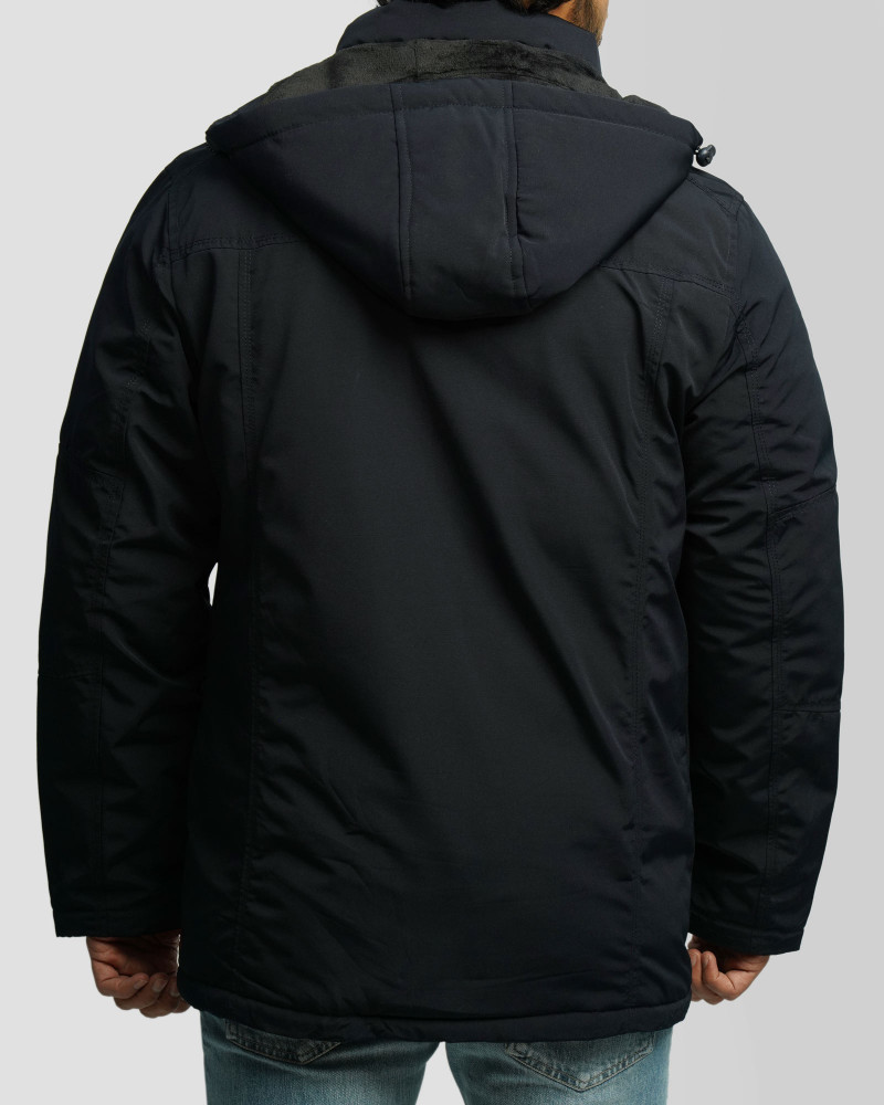 کاپشن ضخیم کلاه دار مردانه سرمه ای 24451129