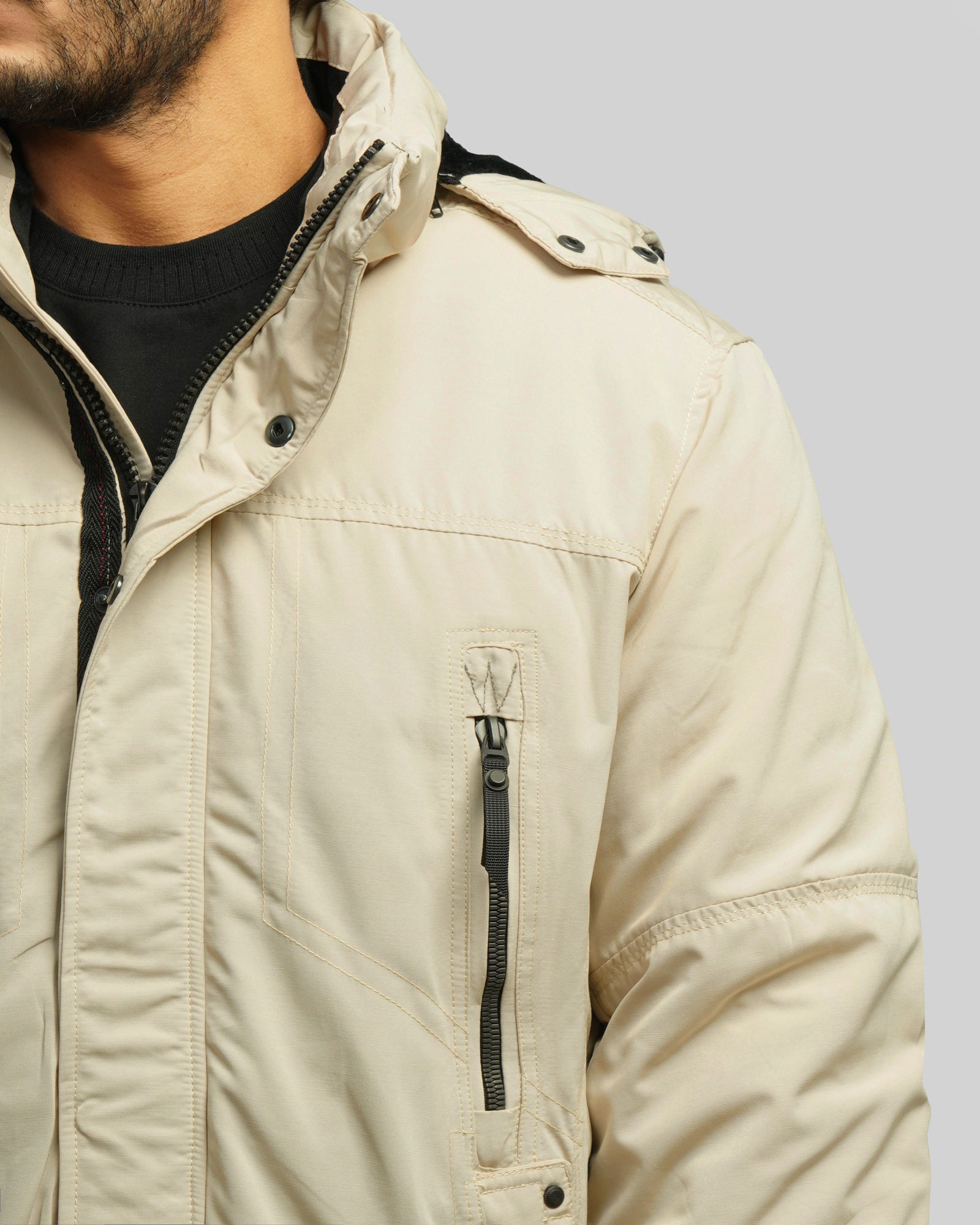 کاپشن ضخیم کلاه دار مردانه کرم 24451129