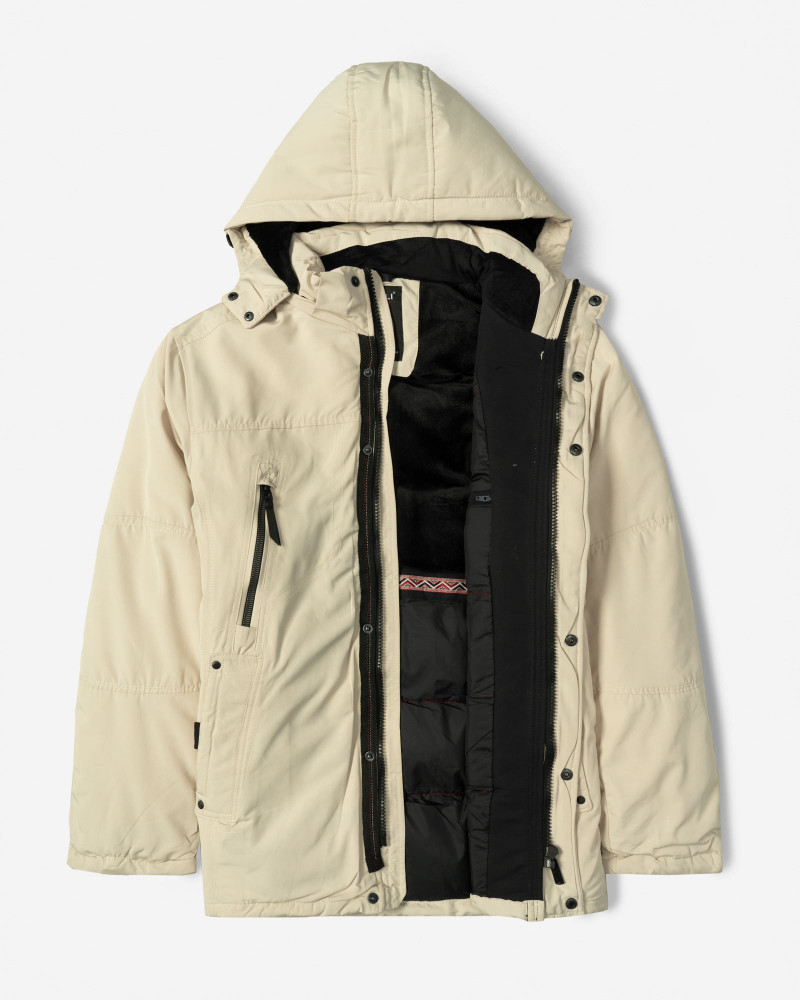 کاپشن ضخیم کلاه دار مردانه کرم 24451129