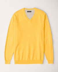 پلیور بافت یقه هفت مردانه ساده زرد 18372101