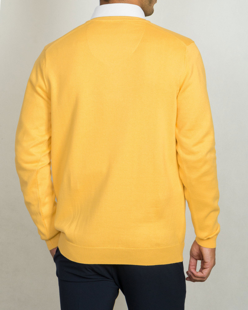 پلیور بافت یقه هفت مردانه ساده زرد 18372101