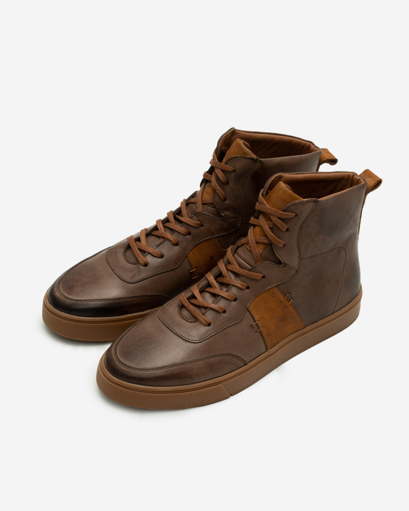 خرید و قیمت کفش نیم بوت چرم مردانه بند دار قهوه ای 24470167