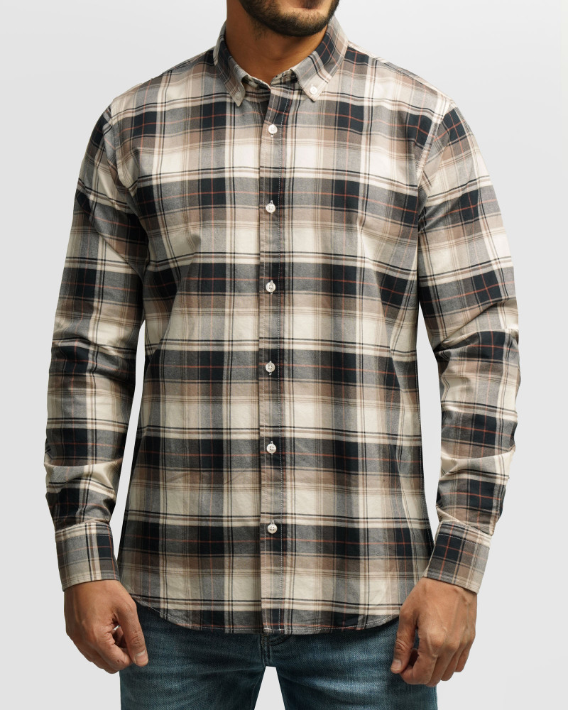 خرید و قیمت پیراهن آستین بلند چهارخانه مردانه قهوه ای 84497289