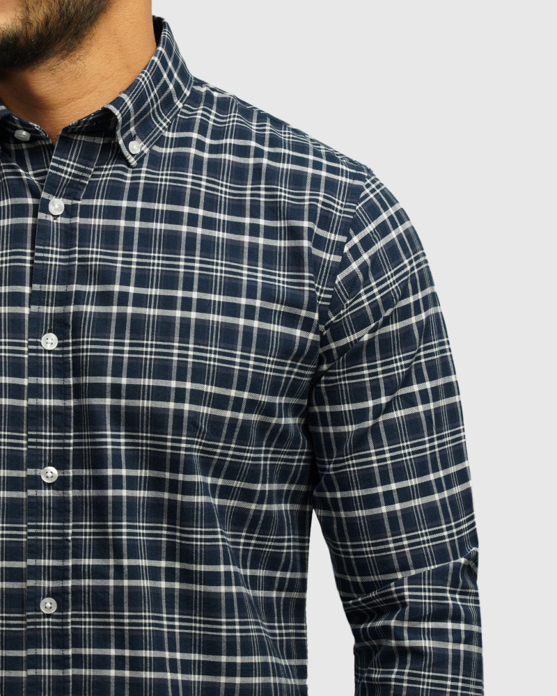 خرید و قیمت پیراهن آستین بلند چهارخانه مردانه سرمه ای تیره 84497288