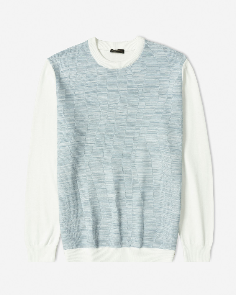 خرید و قیمت پلیور بافت یقه گرد طرح دار مردانه آبی 84458139