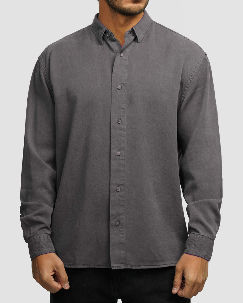 خرید و قیمت پیراهن آستین بلند ساده مردانه خاکستری 24421317