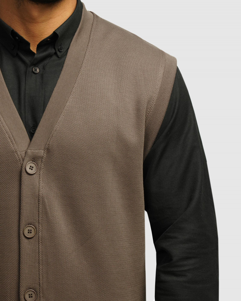 خرید و قیمت جلیقه ژاکارد بافت مردانه قهوه ای 24414116