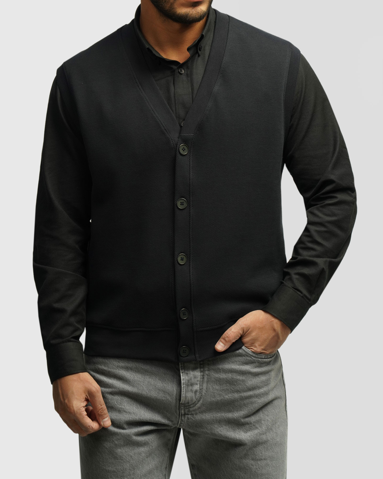 خرید و قیمت جلیقه ژاکارد بافت مردانه خاکستری 24414116