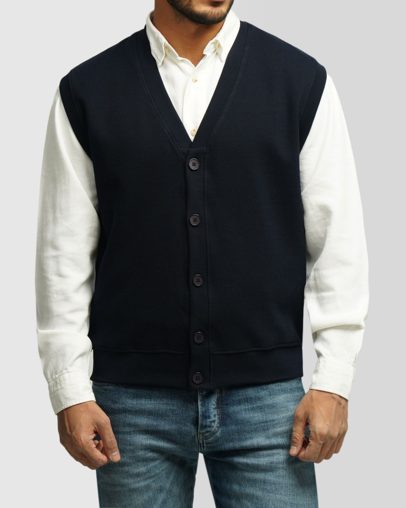 خرید و قیمت جلیقه ژاکارد بافت مردانه سرمه ای 24414116