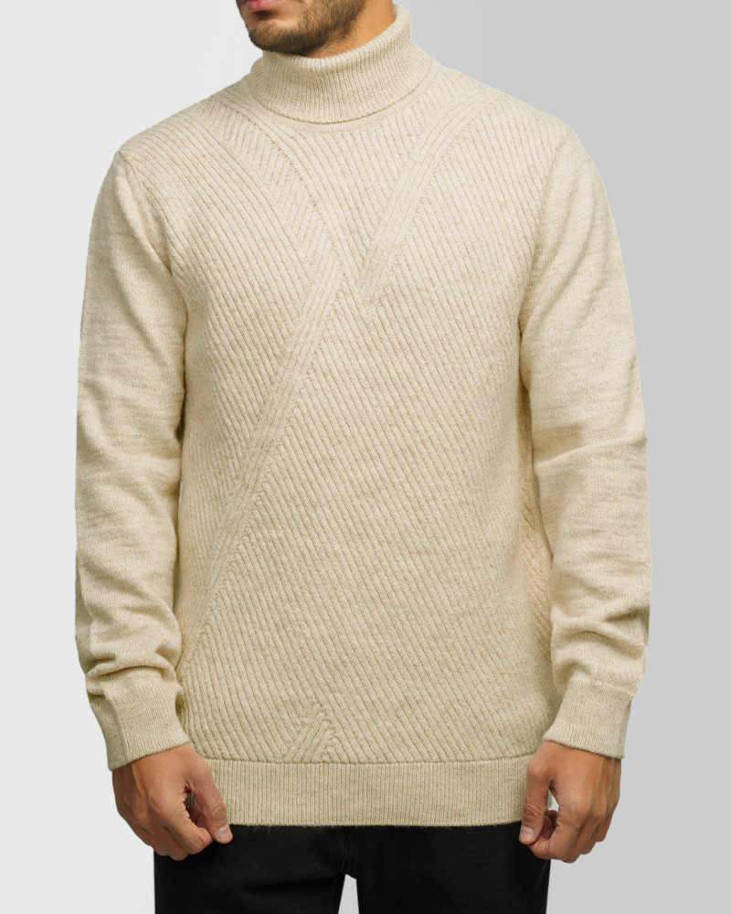 خرید و قیمت پلیور بافت یقه اسکی طرح دار مردانه کرم 84479122