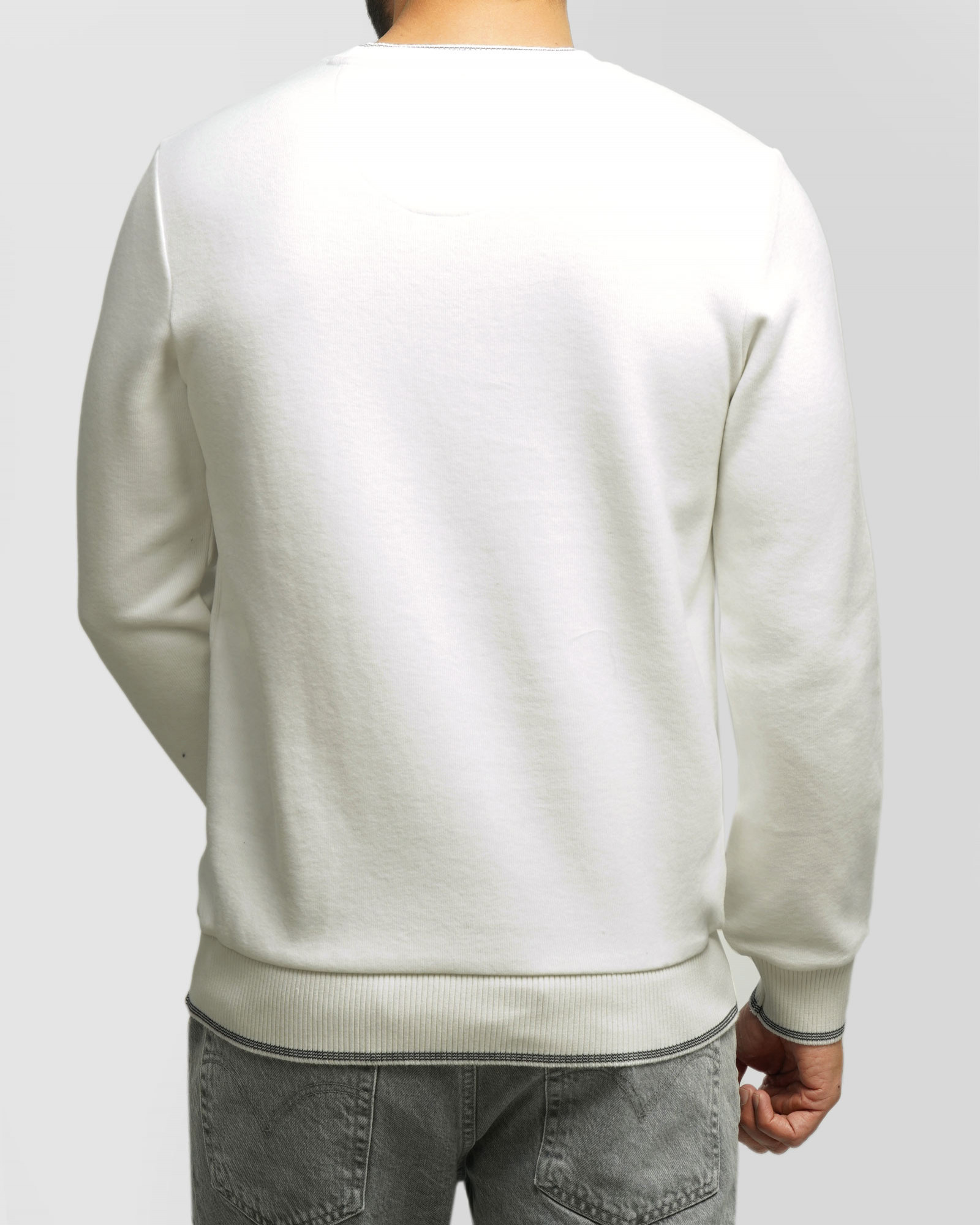 پلیور یقه گرد طرح دار مردانه سفید 84456167