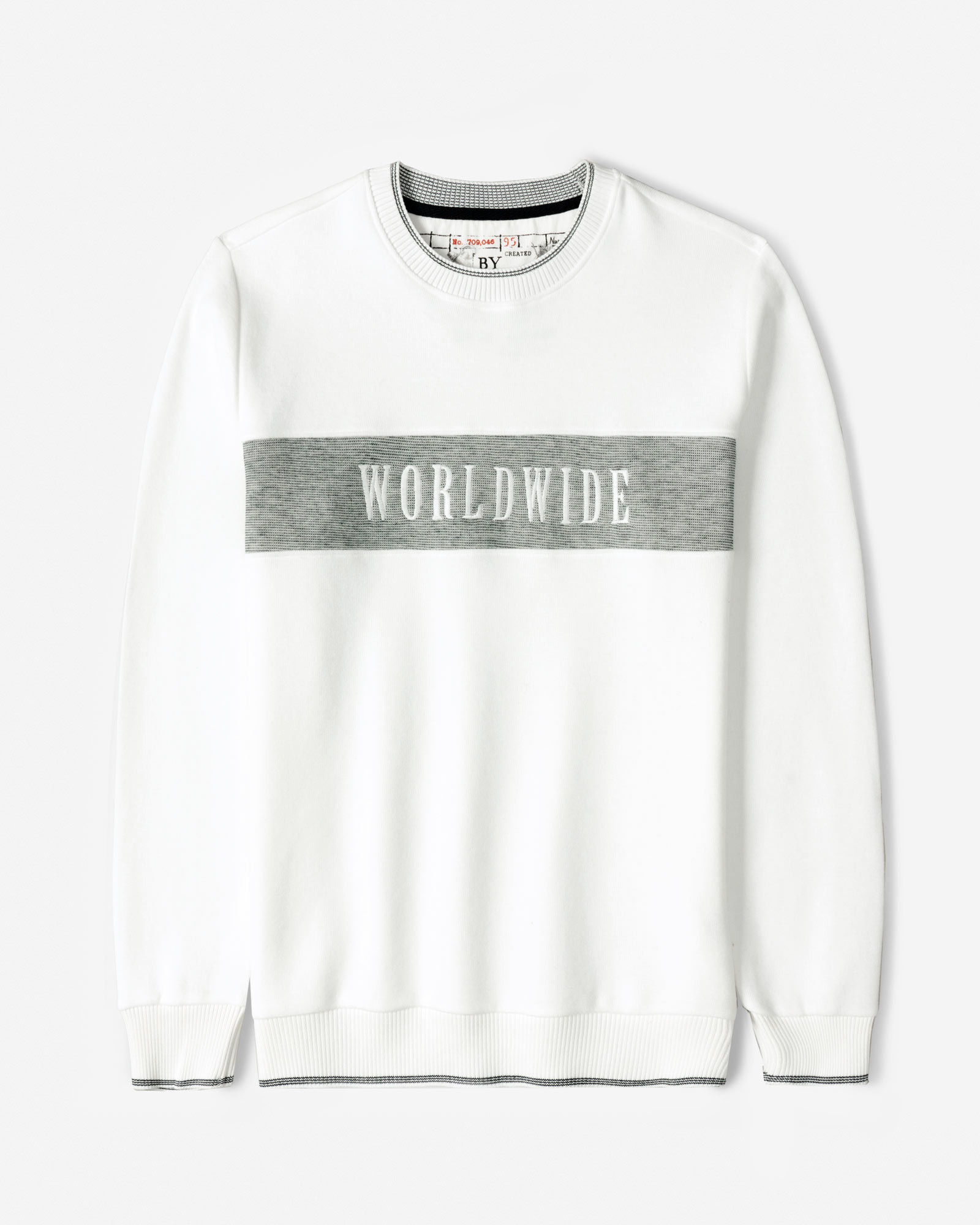 پلیور یقه گرد طرح دار مردانه سفید 84456167