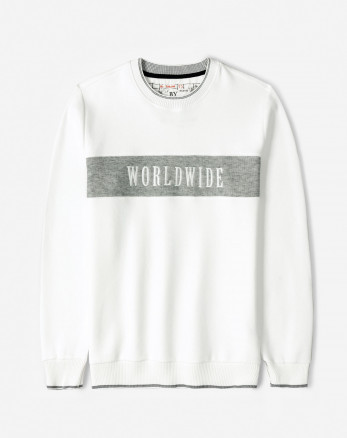 پلیور یقه گرد طرح دار مردانه سفید 84456167