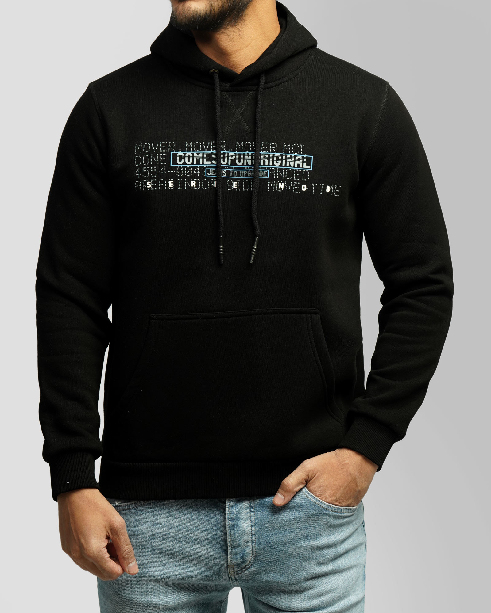 هودی کلاه دار طرح دار مردانه مشکی 84471291