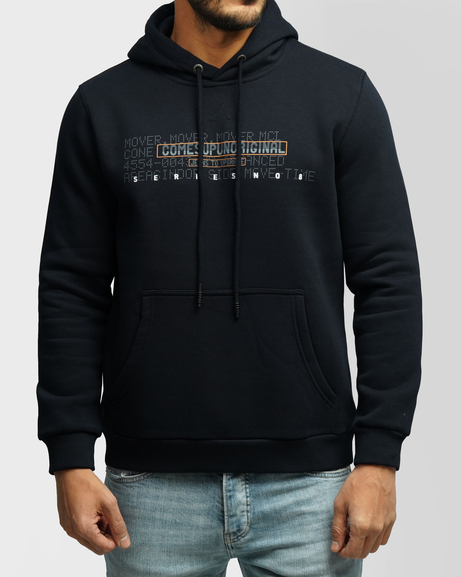 هودی کلاه دار طرح دار مردانه سرمه ای 84471291