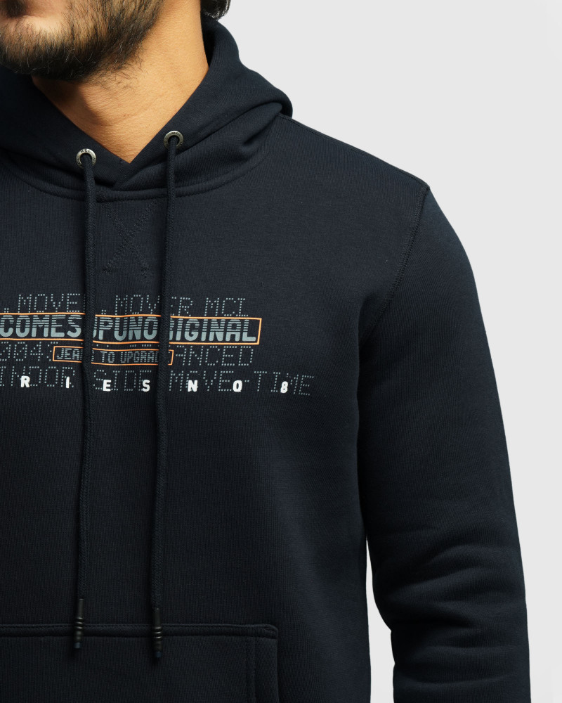 هودی کلاه دار طرح دار مردانه سرمه ای 84471291